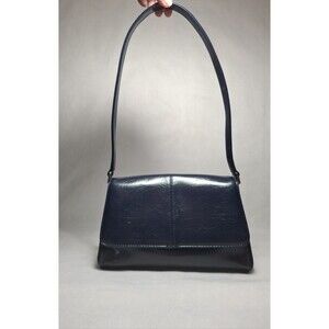 Liz Claiborne Faux Leather Shoulder Bag Vintage Navy Blue Y2K